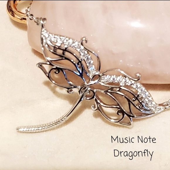 Jewelry - NEW Sterling Diamond Dragonfly Music(Treble Cleff)Note Necklace